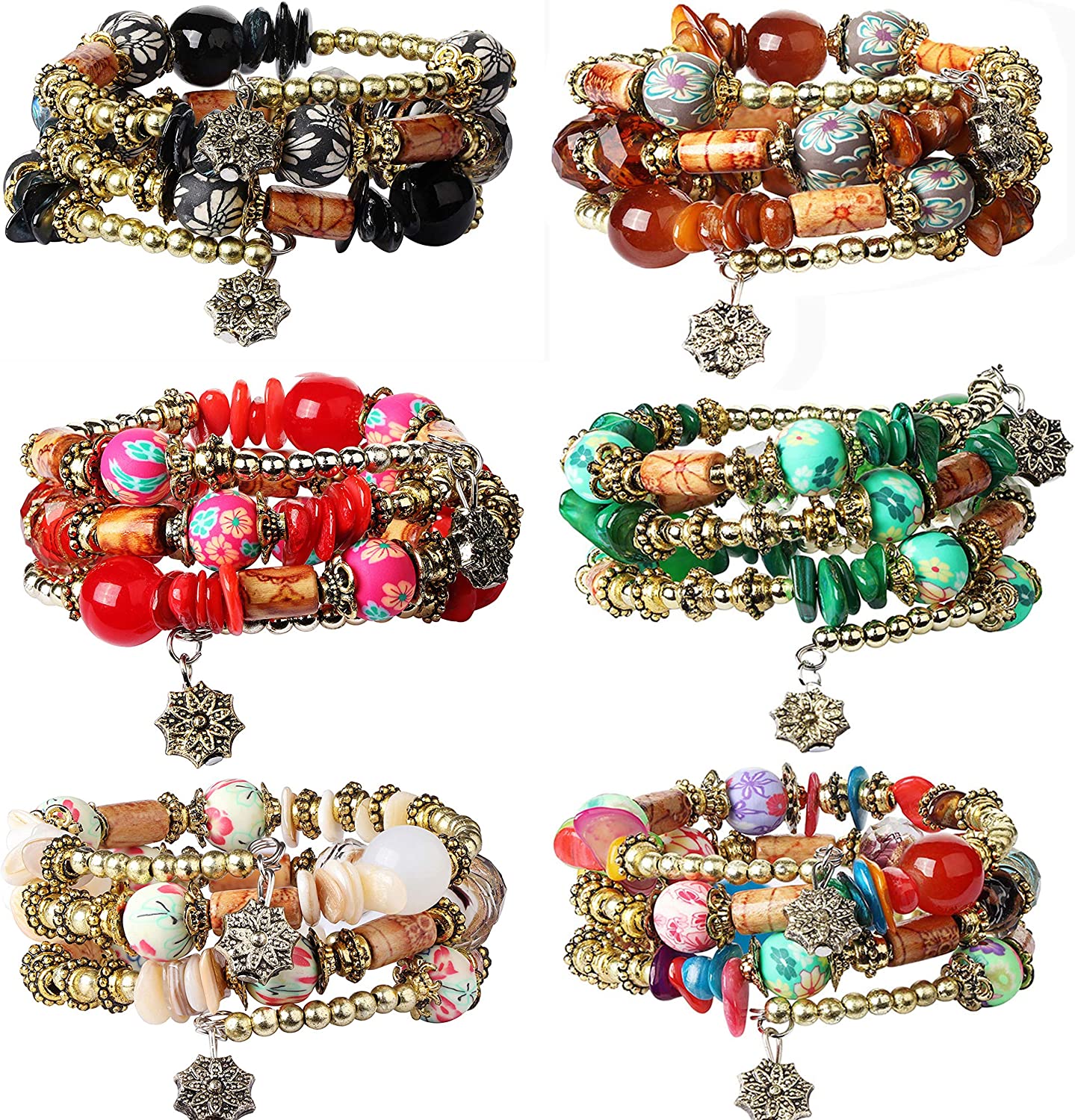 230816063205260_1 FIBO STEEL 6 Sets Bohemian Stackable Bead Bracelets for Women Stretch Multilayered Bracelet Set Multicolor Boho Jewelry - Image 1